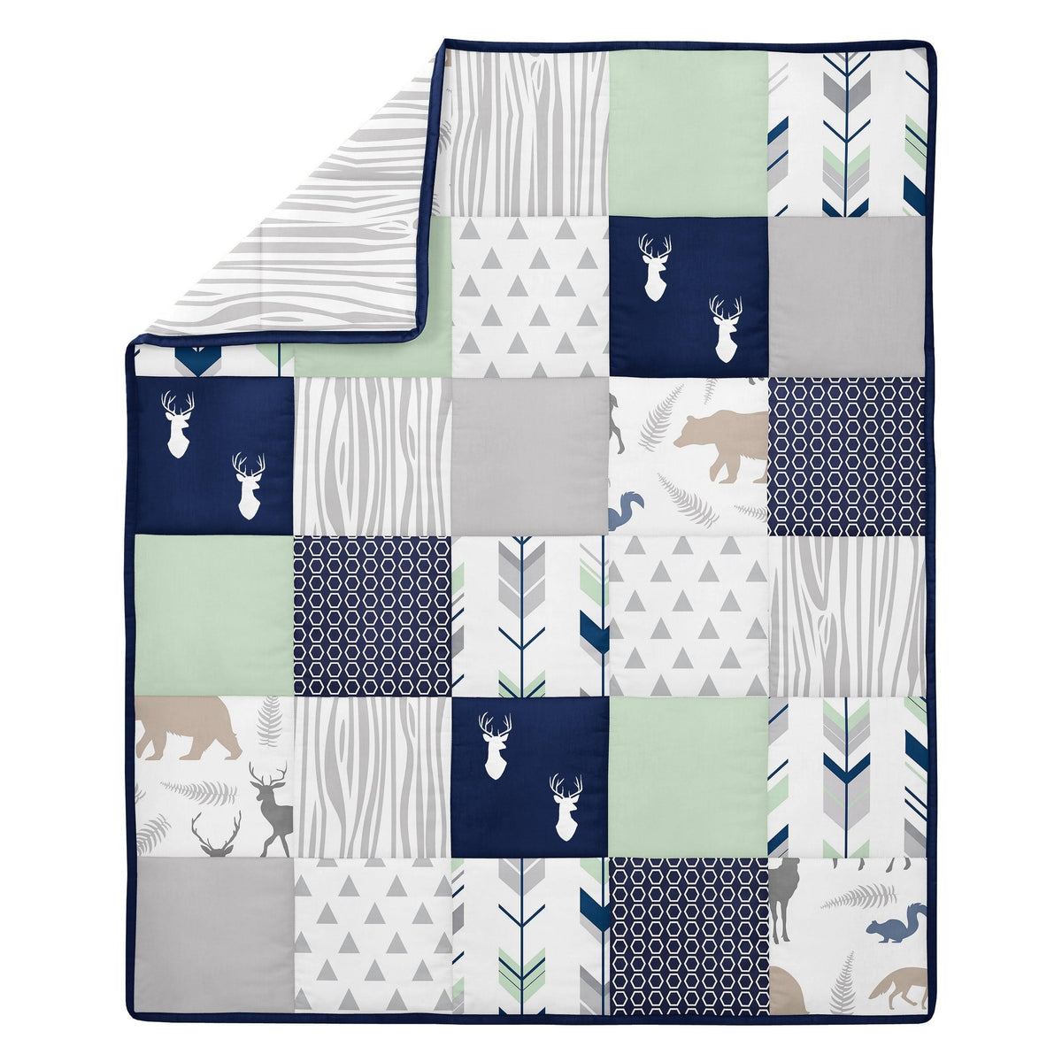 Navy Blue Mint and Grey 5 Pieces Crib Bedding Set S6393