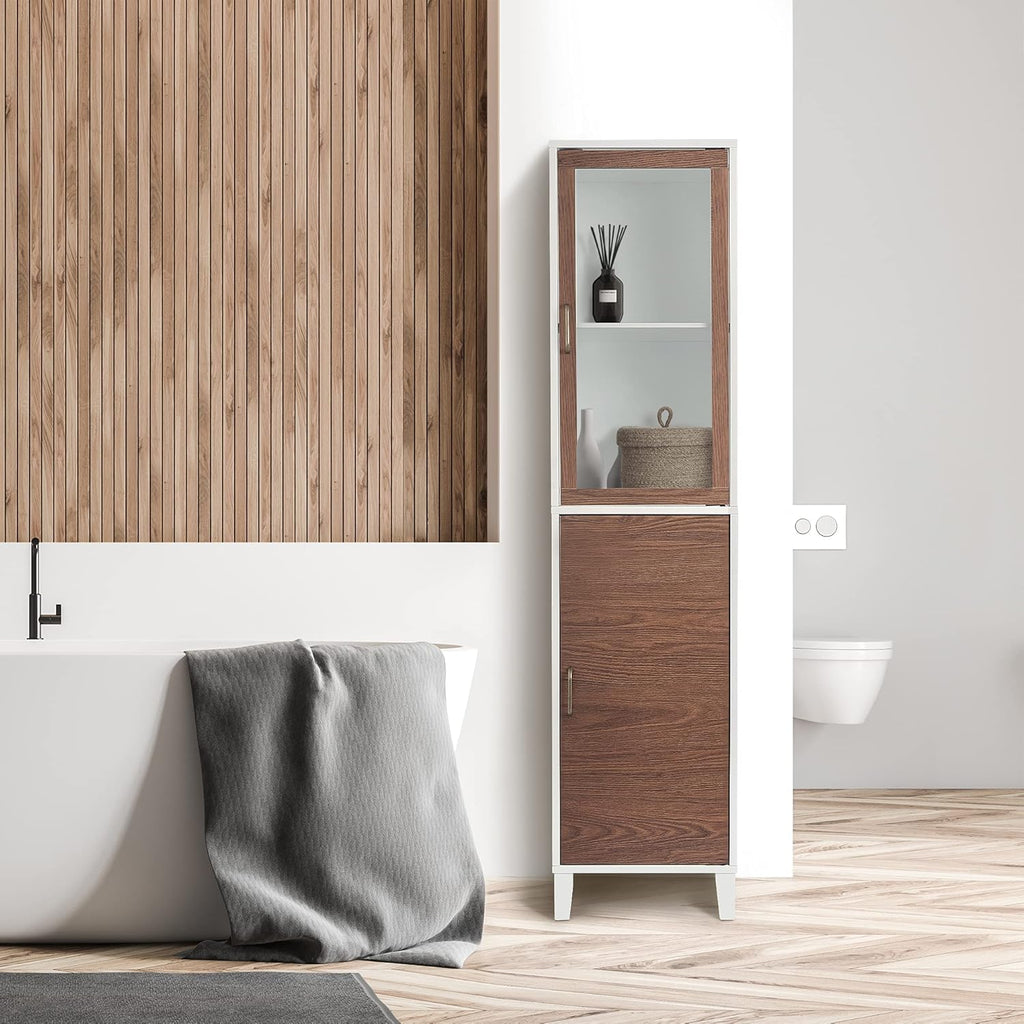 White Wood Bathroom Linen Cabinet W761