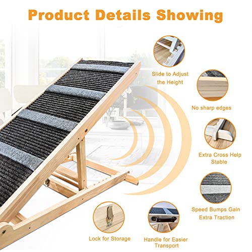 Adjustable Wooden Pet Ramp for Bed, 200Lbs Capacity E1039