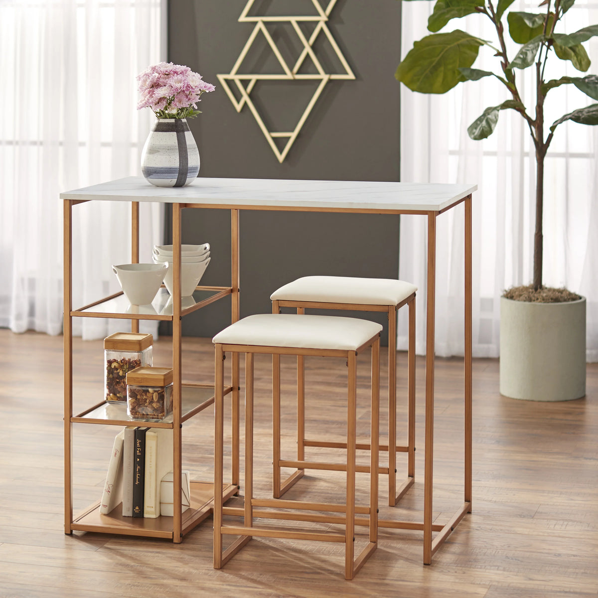 3-Piece Counter Height Dining Set with Table and 2 Stools L369
