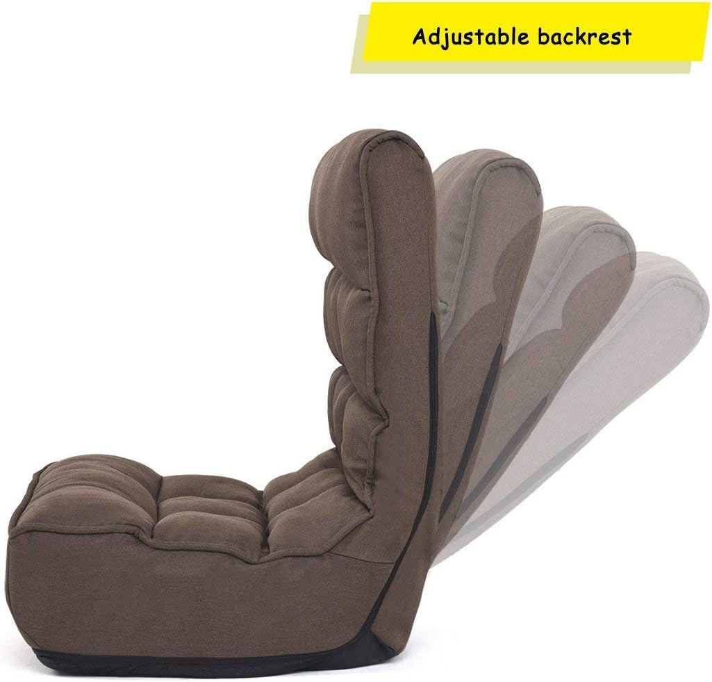 Brown Floor Chair Sleeper 4-Position Adjustable Angle Folding Lazy Sofa Cushioned Couch Lounger R887