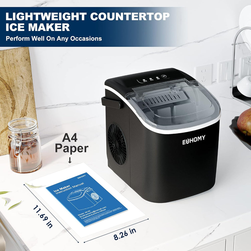 Black Countertop Ice Maker with 1.3lbs Basket and Scoop R6867