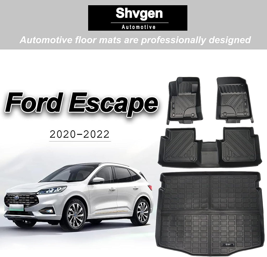 Black 2 Rows and Cargo Liner Set All-Weather Rubber Car Floor Mats K900