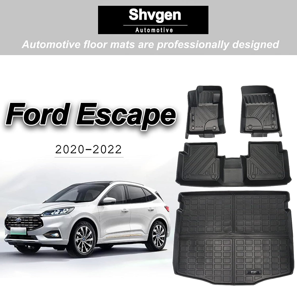 Black 2 Rows and Cargo Liner Set All-Weather Rubber Car Floor Mats K900