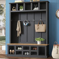 Black Wide Entryway Hall Tree with Storage Bench, Shoe Cabinet with Cube Storage, Coat Rack with 6 Hooks S7506