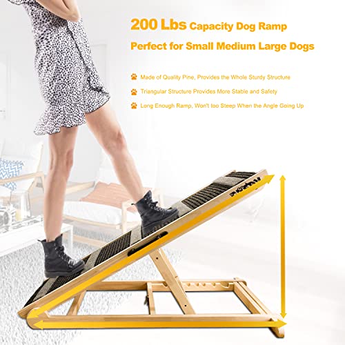 Adjustable Wooden Pet Ramp for Bed, 200Lbs Capacity E1039