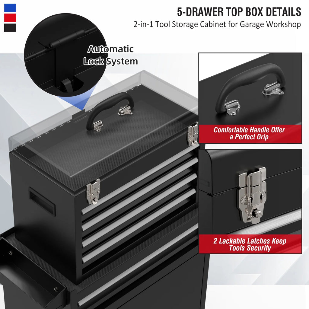 Black 5 Drawer Tool Storage Cabinet with Wheels and Lock T300248