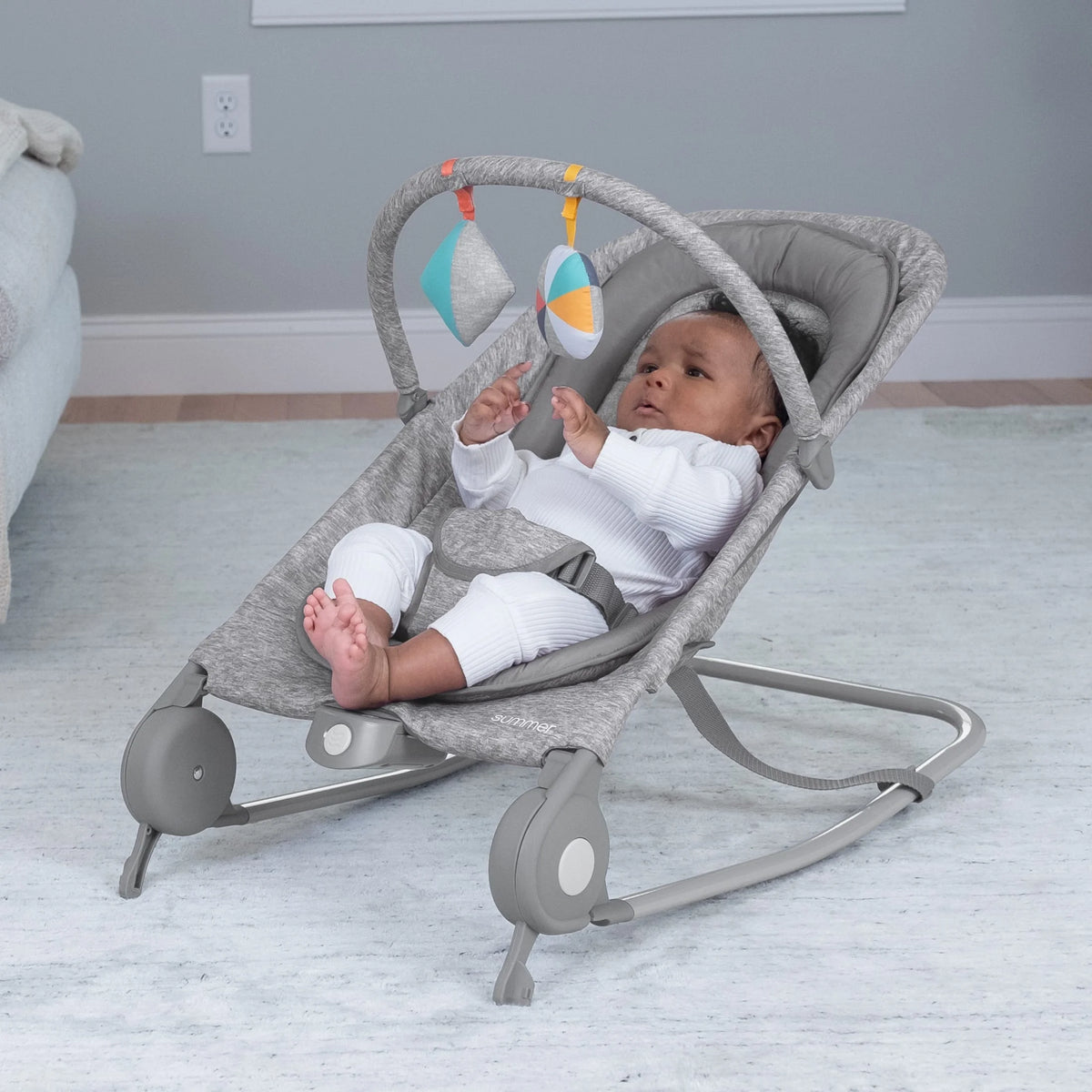 2-in-1 Baby Bouncer & Rocker, Light Gray Tweed K819
