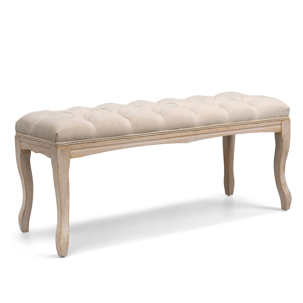 Beige Upholstered Wood Bed Bench U249003