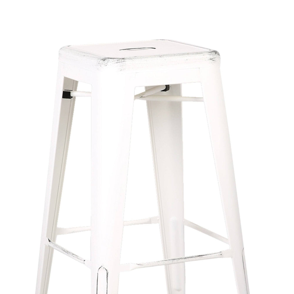 Square Wooden Counter Stool with Metal Legs Distressed White - Set of 2 Y58837
