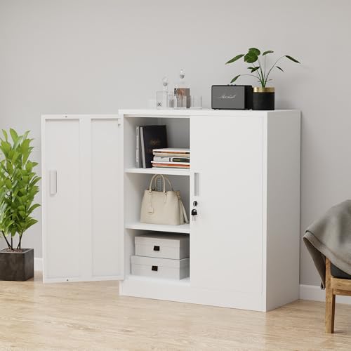 Black Metal Storage Cabinet with Locking Doors and 2 Adjustable Shelves Y3749