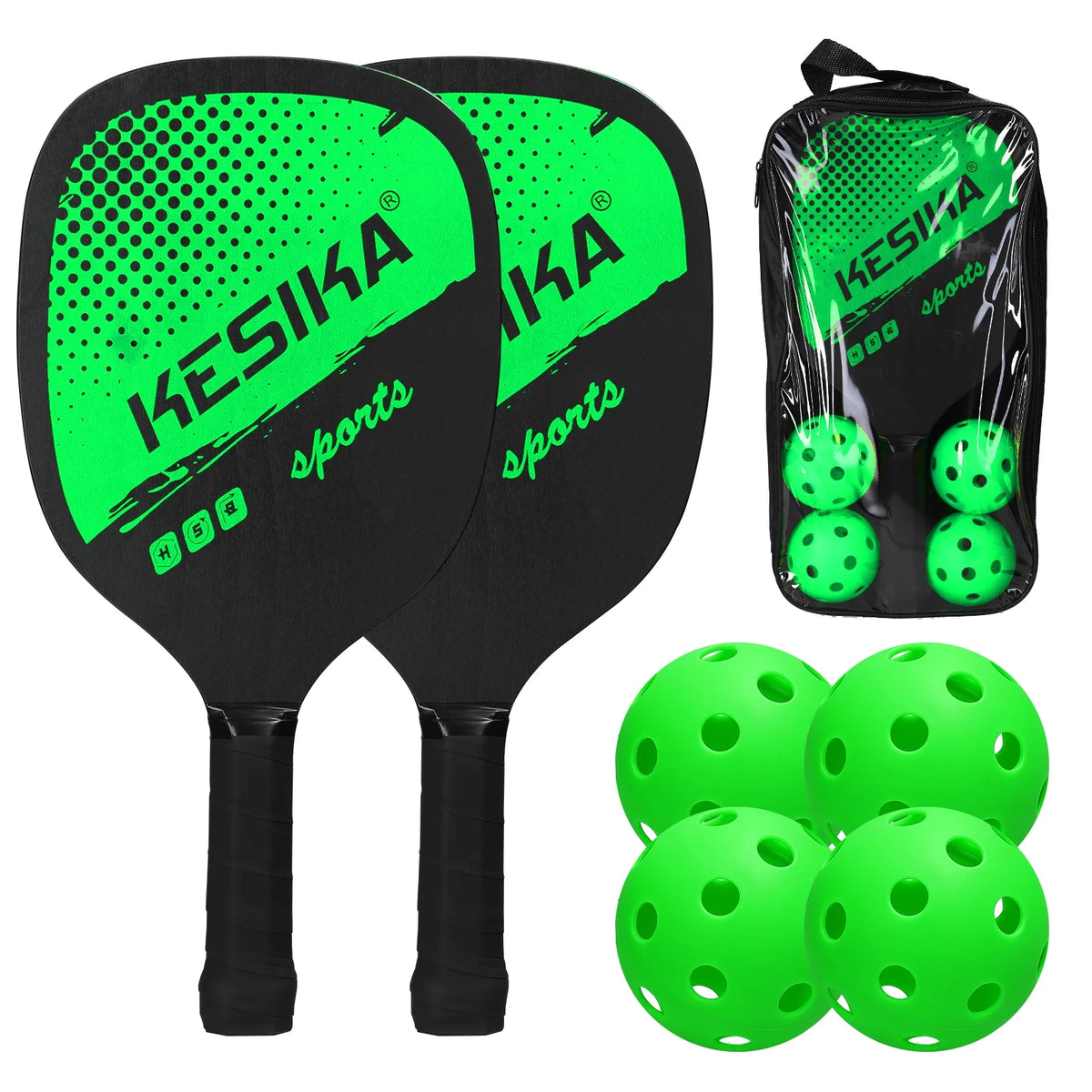 Pickleball Paddle Set 2 Rackets & 4 Balls with Carrying Bag B1905