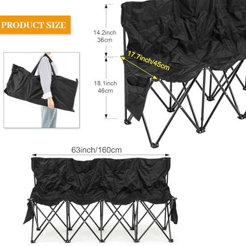 Portable 4 Seat Foldable Soccer Bench with Pockets and Carrying Bag J2814