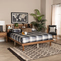 Walnut Brown Wood Platform Bed With Charging Station K904