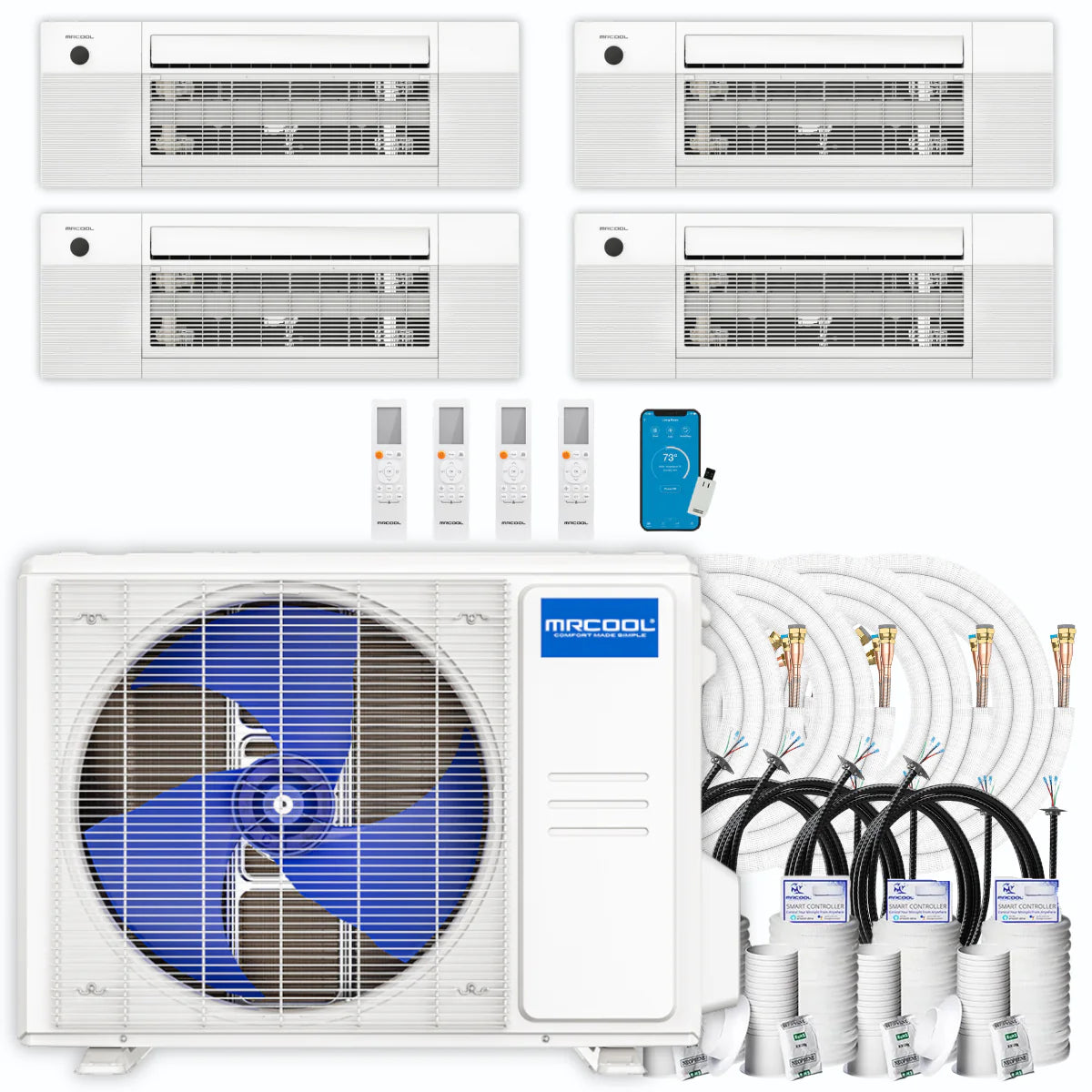 39,000 BTU 4 Zone Ceiling Cassette Ductless Air Conditioner and Heat Pump H6813