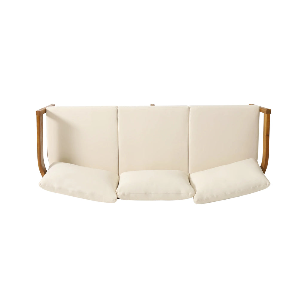 Beige Acacia Wood 3 Seater Sofa Chat Set with Ottoman K513673