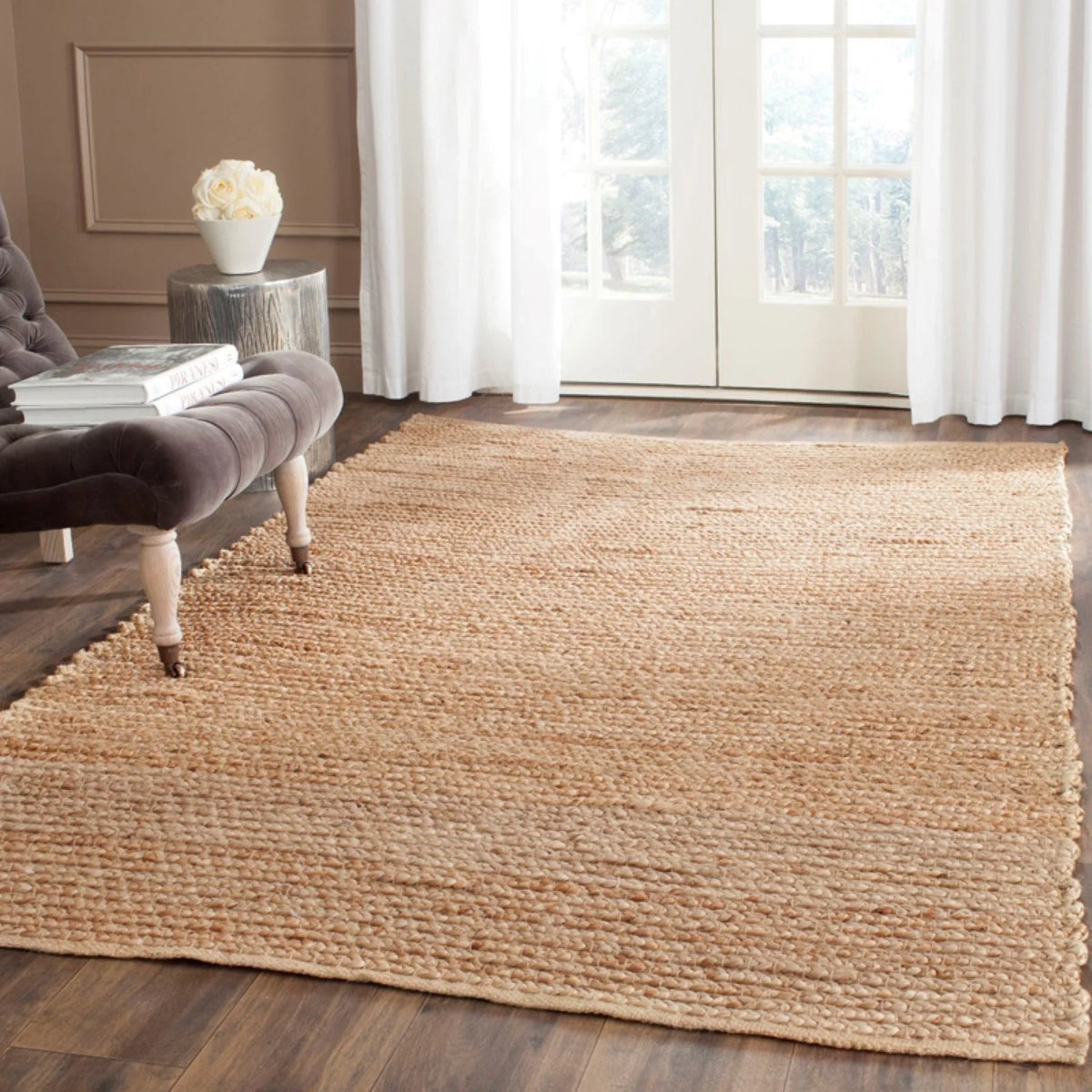 Natural Braided Striped Jute Area Rug, 8' x 10' K46376