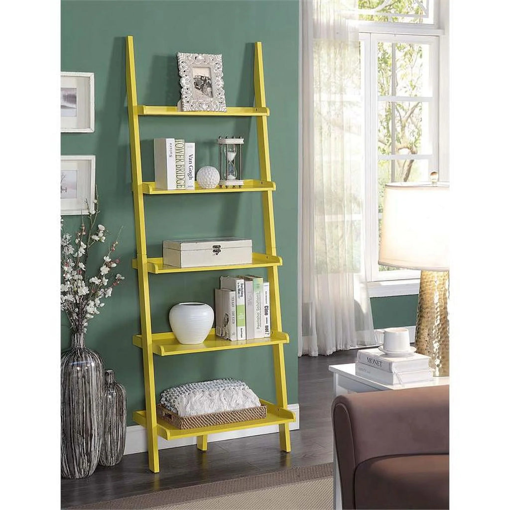 Bright Yellow Wood Five Tier Bookshelf Ladder A164