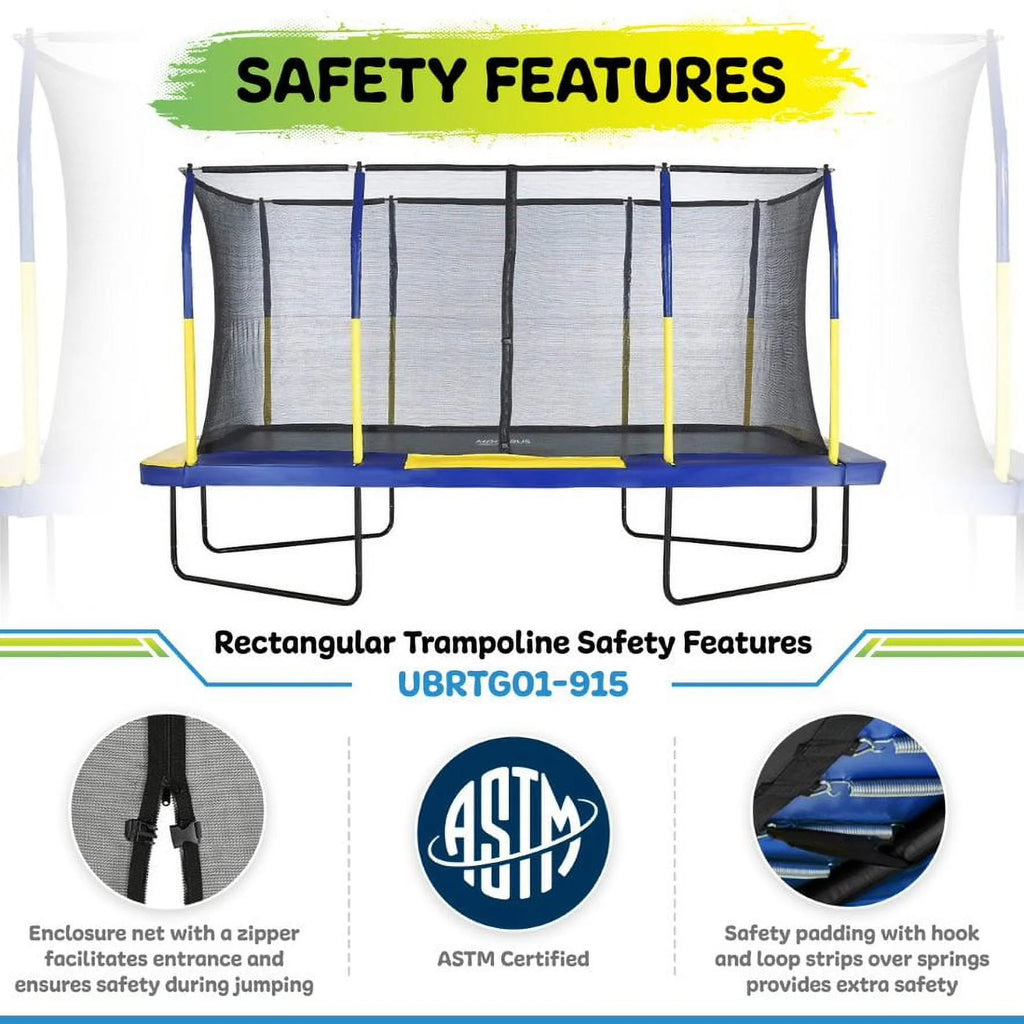 9' X 15' Rectangular Trampoline Set with Enclosure System A53884