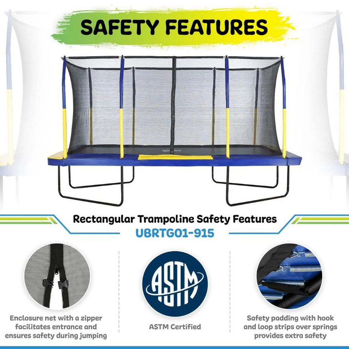 9' X 15' Rectangular Trampoline Set with Enclosure System A53884