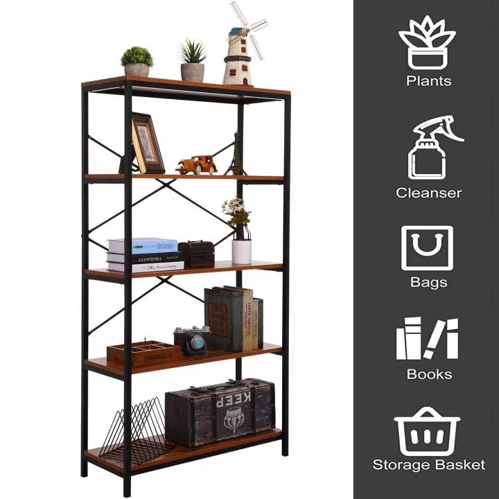 5-Tier Wood and Metal Bookshelf Y4792