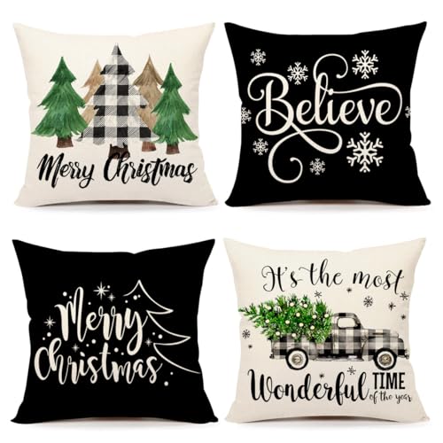 Buffalo Check 18x18 Set of 4 Red Black Throw Pillow Covers D55263