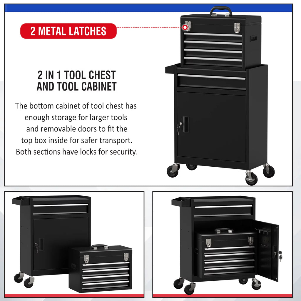 Black 5 Drawer Tool Storage Cabinet with Wheels and Lock T300248
