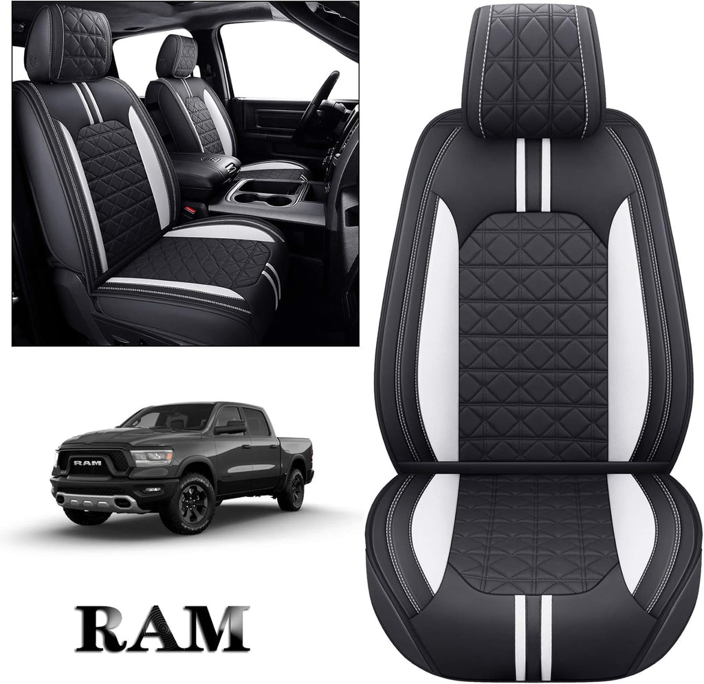 Black-White Waterproof Faux Leather Front Seat Covers V49799