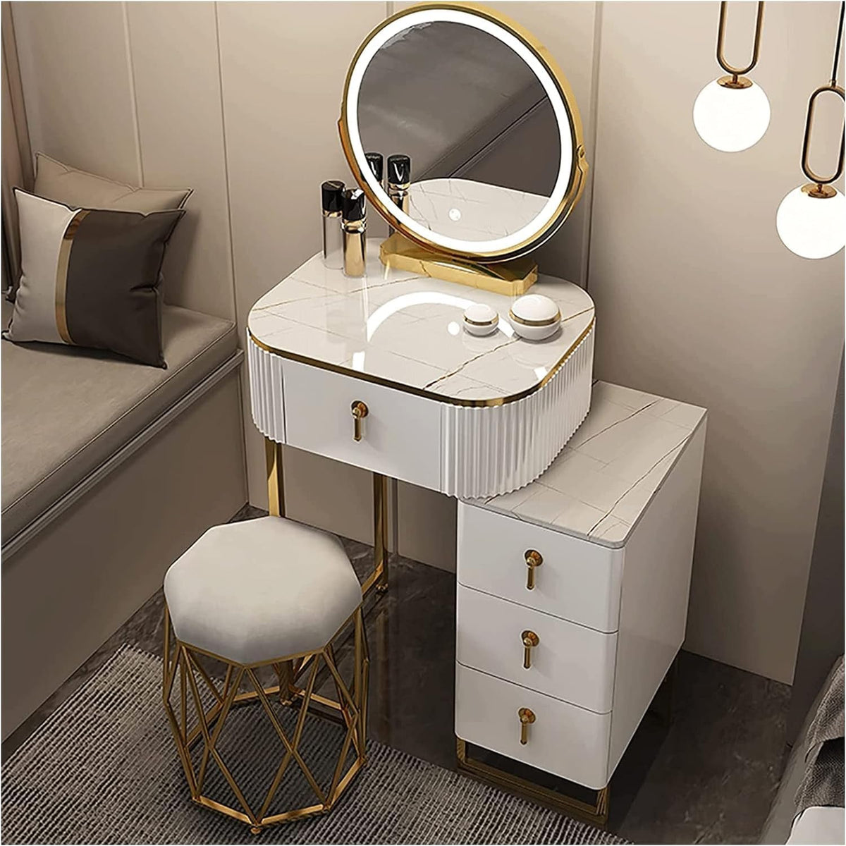 Slate Tabletop Vanity Desk with Lighted Mirror E520983