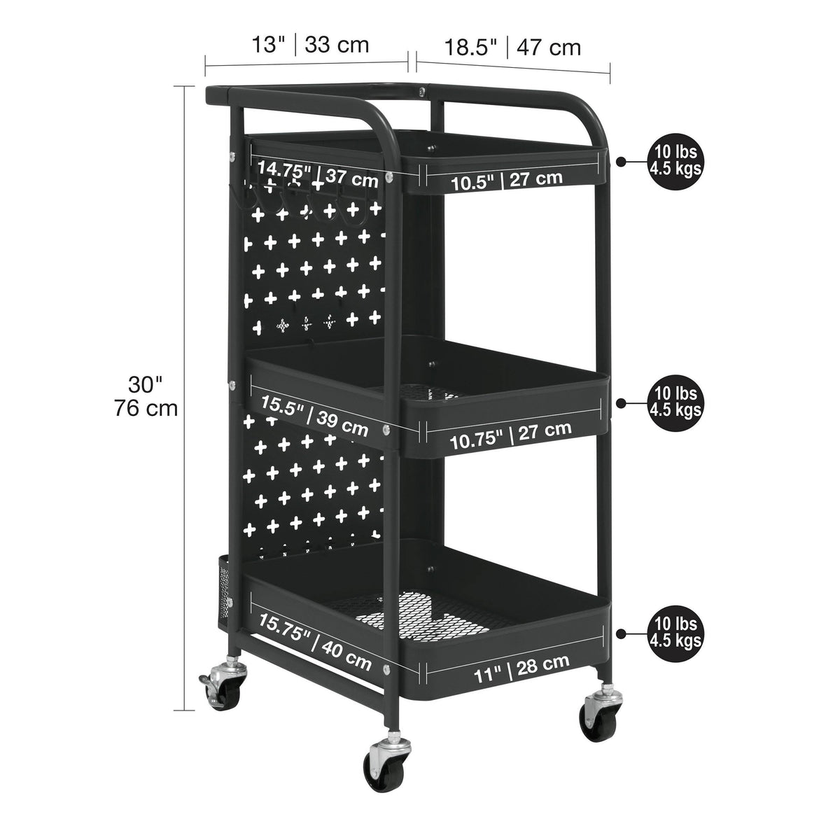 White 3-Tier Metal Utility Cart T63844