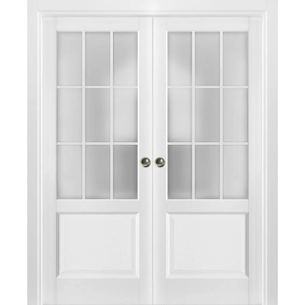 Sliding French Pocket Door 30 x 96 Inches with Clear Glass 12 Lites Matte White O685