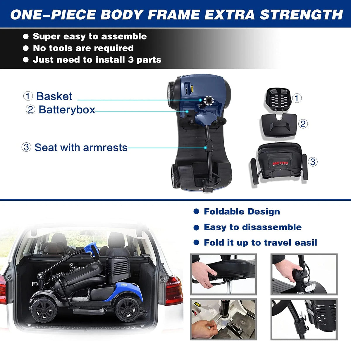 Blue Foldable 4 Wheel Mobility Scooter I805005