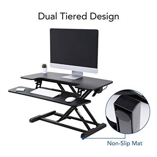 Black Height Adjustable Standing Desk Converter with Keyboard Tray T456226