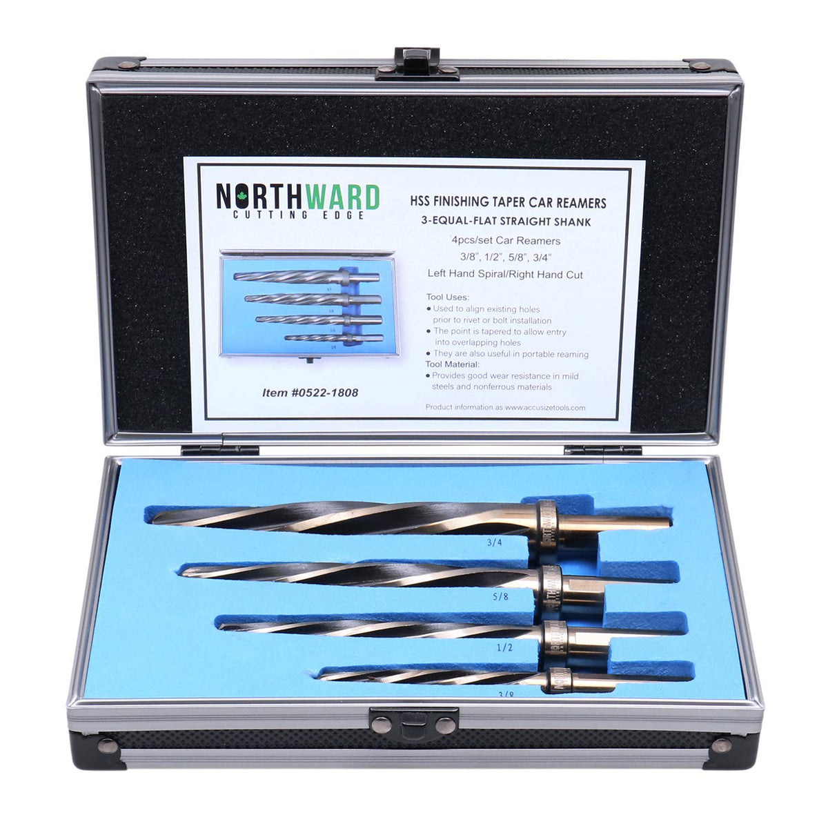 5 Pc H.S.S. Spiral Flute Car Reamer Set with Aluminum Case E61871