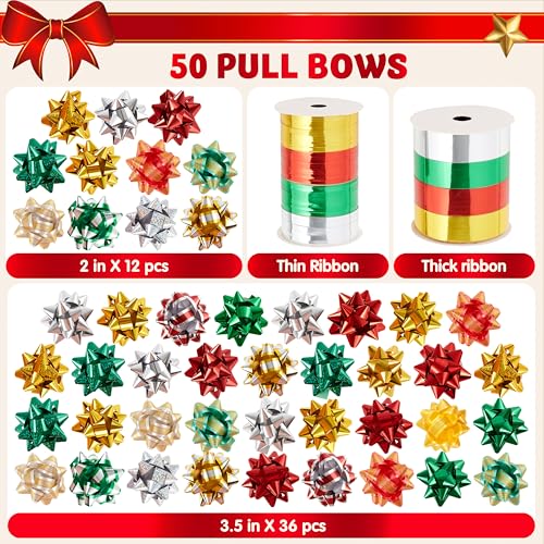 50 PCS Christmas Bows and Gift Ribbons with Curling Ribbons A65803