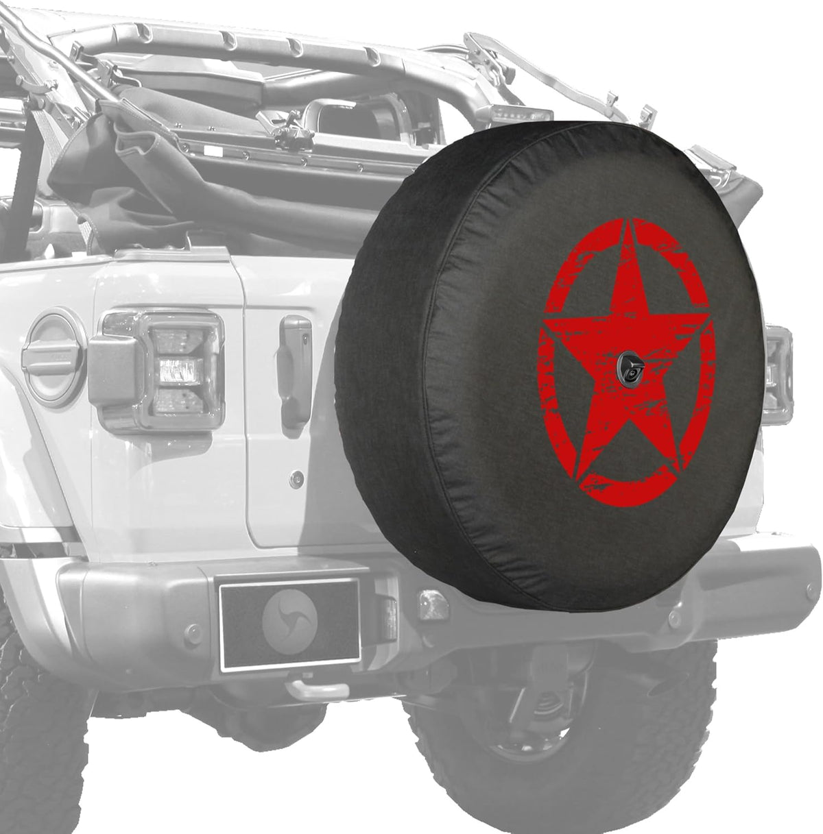 Distressed Star White Print 32 Soft Tire Cover for Jeep Wrangler JL with Back-up Camera Q6309