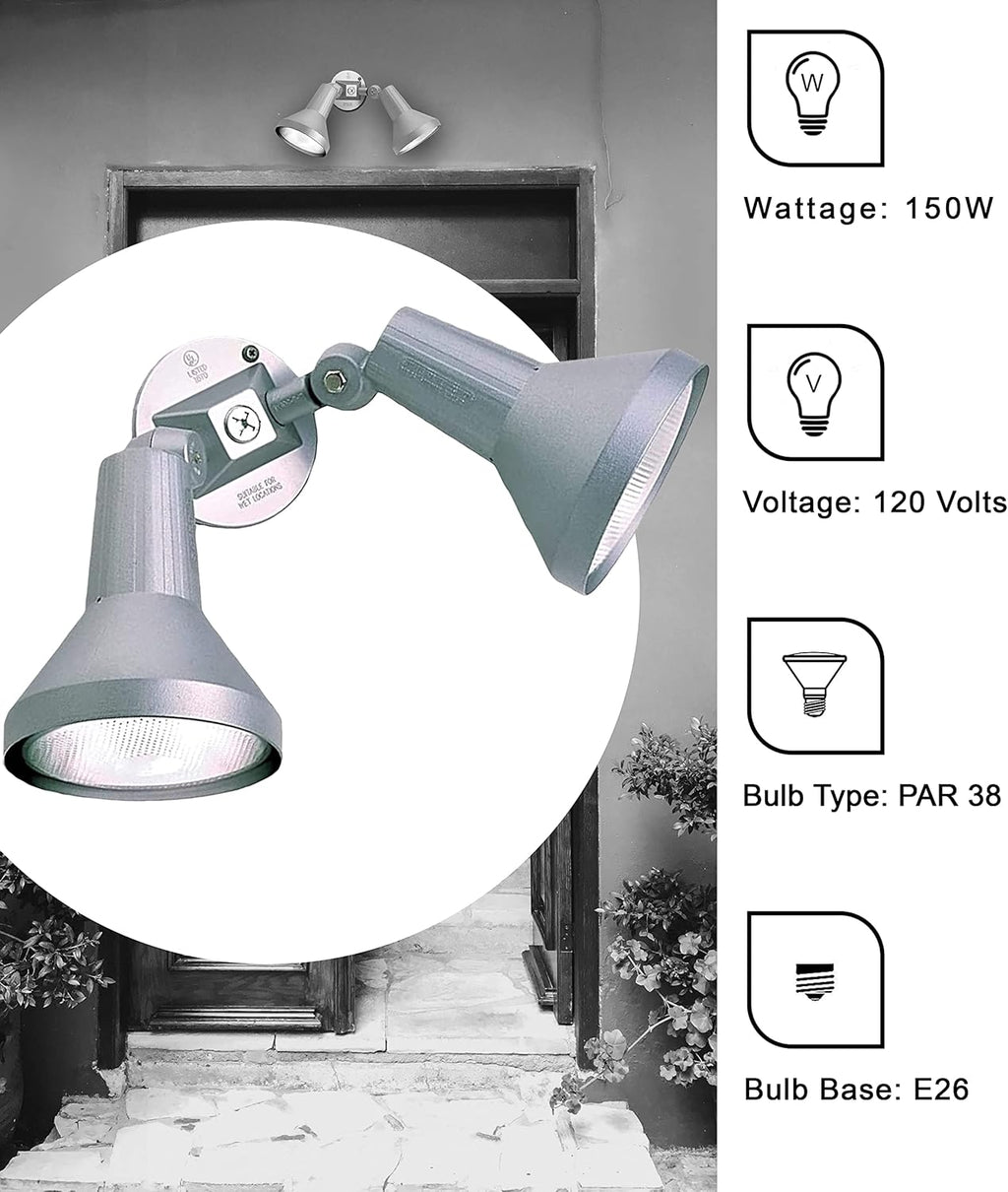 Two Light Outdoor Cast Aluminum Flood Light (2 Pack, Gray) F4399