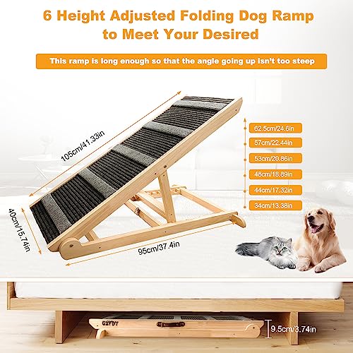 Adjustable Wooden Pet Ramp for Bed, 200Lbs Capacity E1039