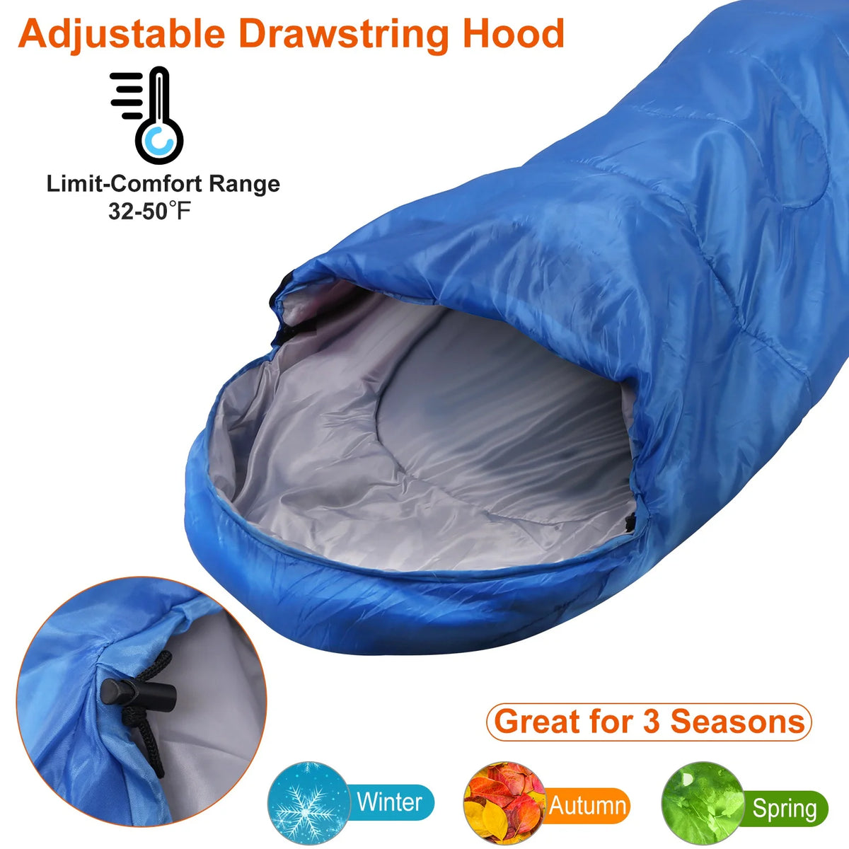 Royal Blue Backpacking Sleeping Bag with Carry Bag X7592