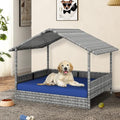 Large Wicker Dog House with Cushion and Canopy S611532