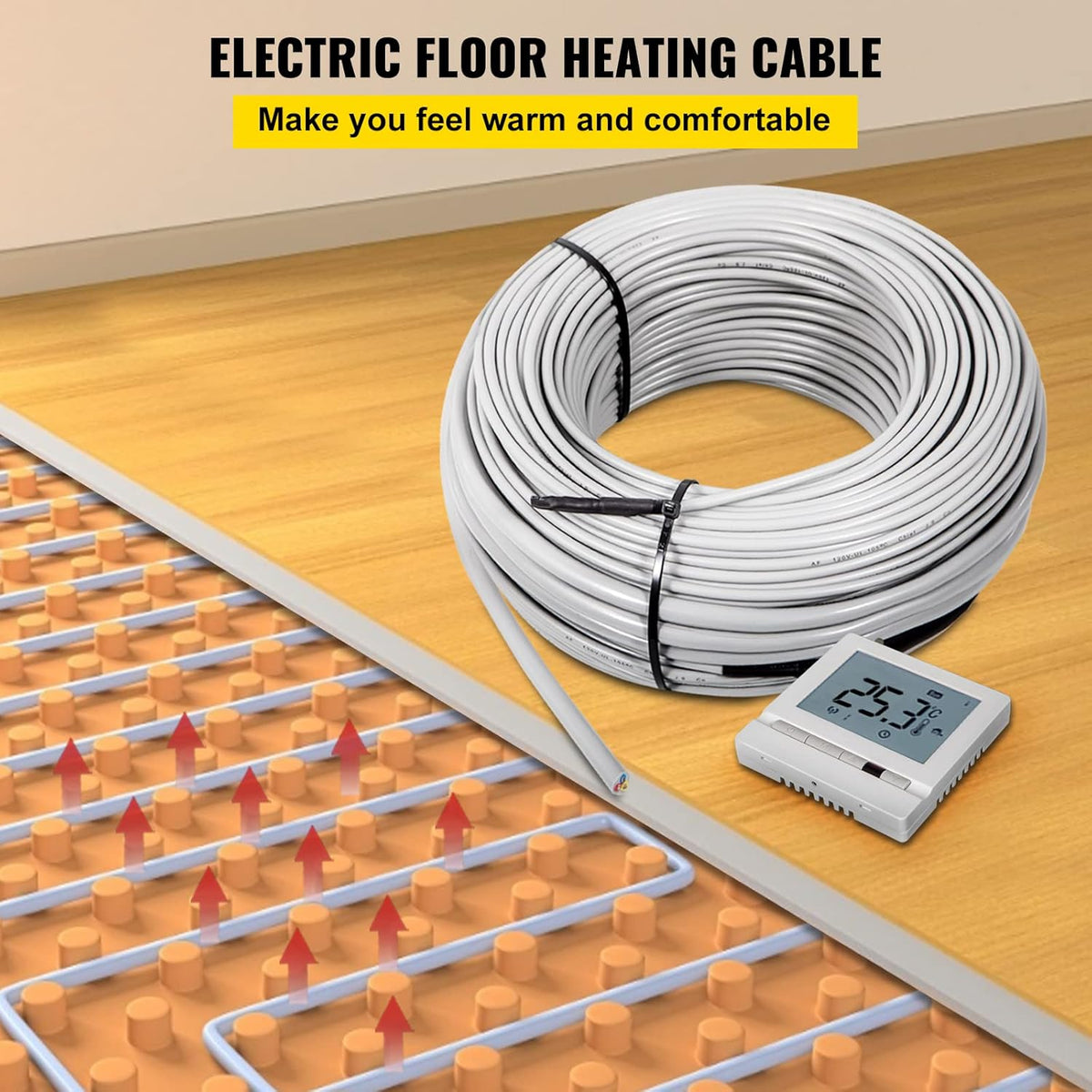 128.8 Square Feet Waterproof Insulated Floor Heating Cable with Temperature Control Panel Z718