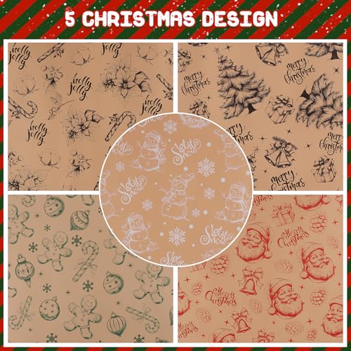5 Rolls 17" x 120" Vintage Kraft Christmas Wrapping Paper Set L616