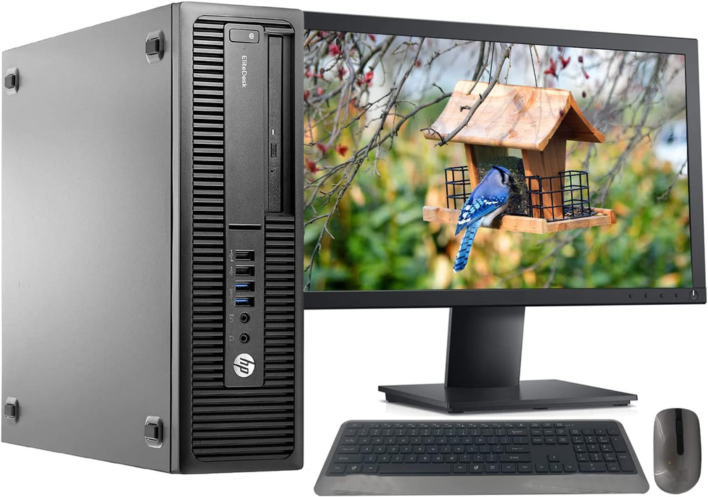 HP 705 G2 Desktop PC AMD Pro A4-8350B R5 Processor, 8GB Ram, 256 GB M.2 SSD, WiFi & Bluetooth, Wireless Keyboard Mouse, 27 Inch LED Monitor, Windows 10 Q865384