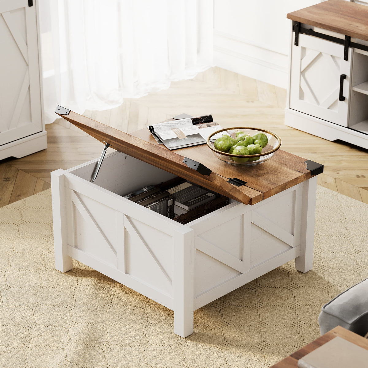 White Square Lift-Top Coffee Table with Hidden Storage P17606