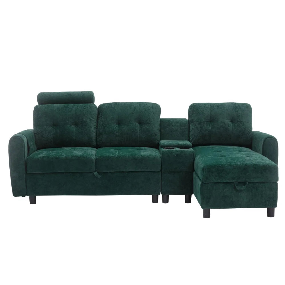 3-Seater Sectional Sofa with Storage and Cup Holders W76386