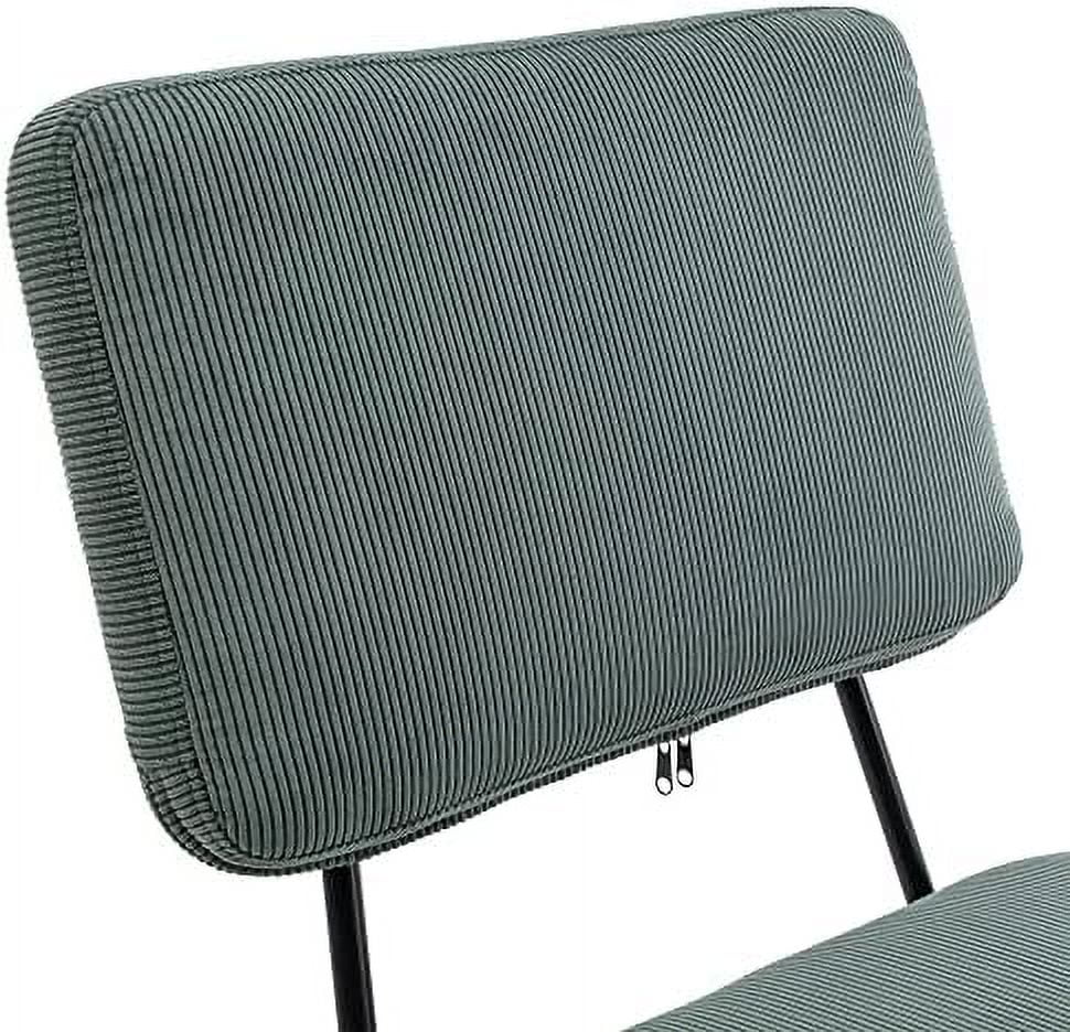 Corduroy Low Desk Chair Adjustable Height Armless Swivel Rolling Chair with Wheels White V910