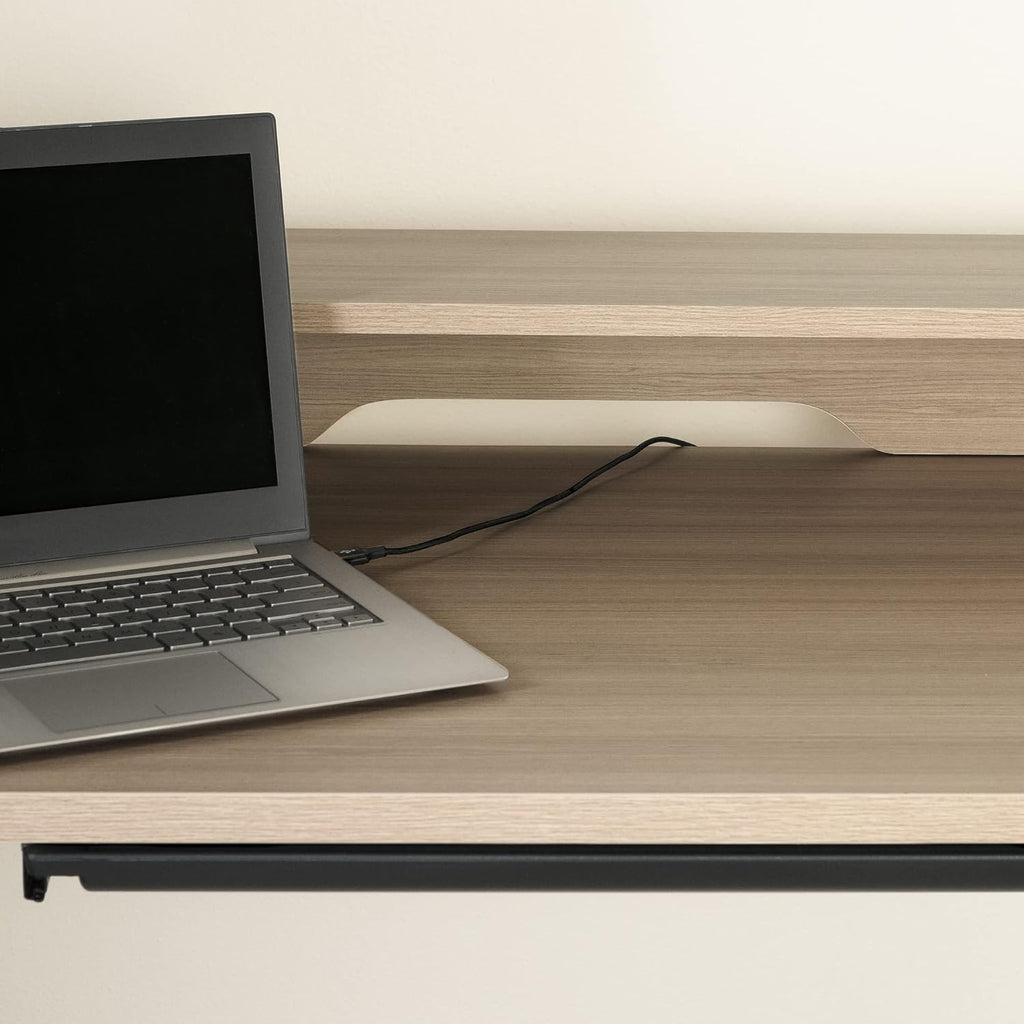 Adjustable Height Standing Desk with Built In Power Bar Soft Elm and Matte Black W467443