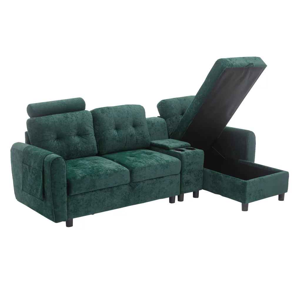 3-Seater Sectional Sofa with Storage and Cup Holders W76386