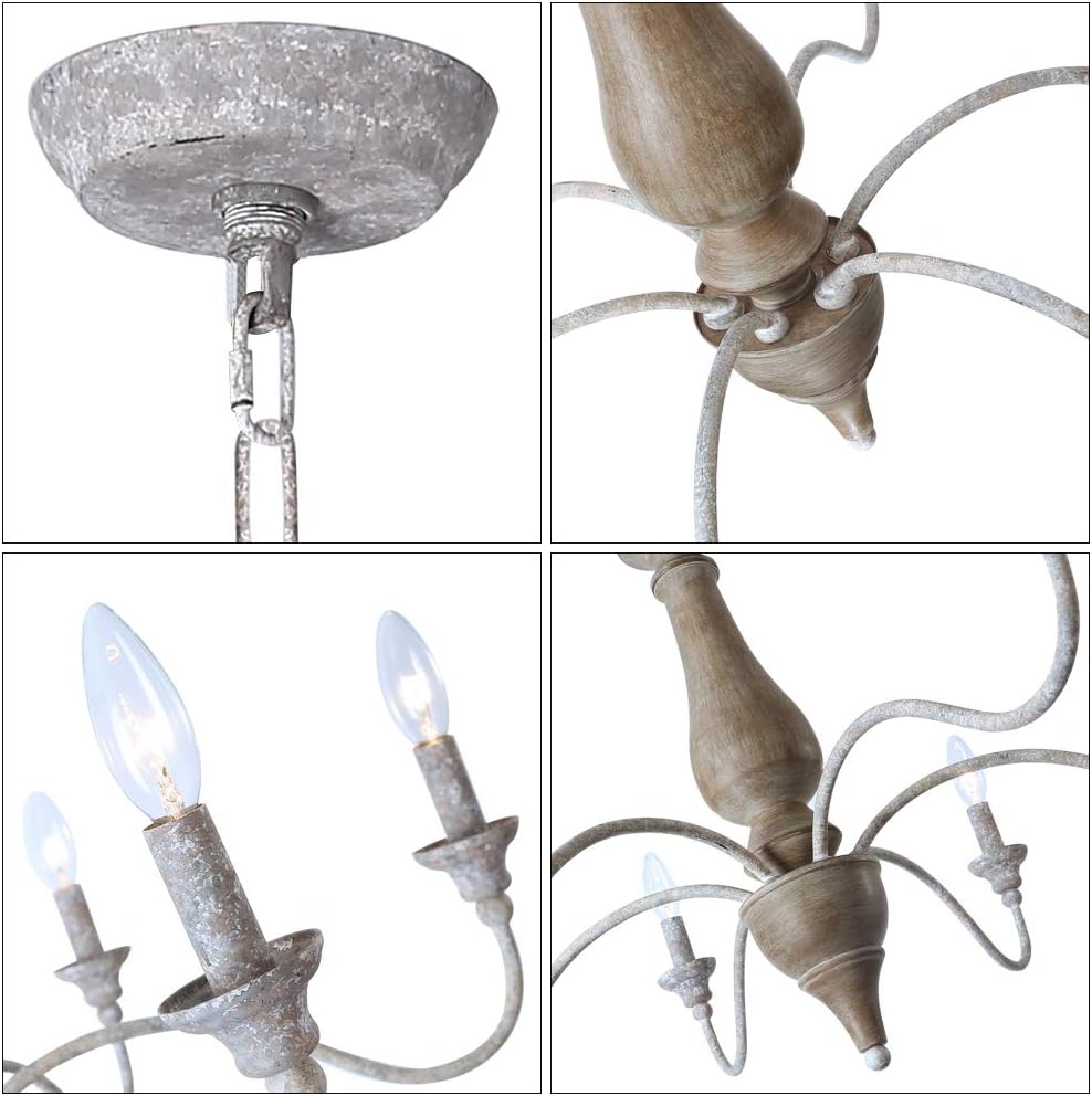 6 Light Rustic Candle Chandelier with Imitation Wood Finish V1514