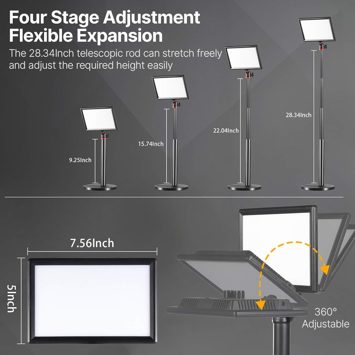 Dimmable Bi-Color LED Video Light with LCD Screen and 28 Extend Stand H8420
